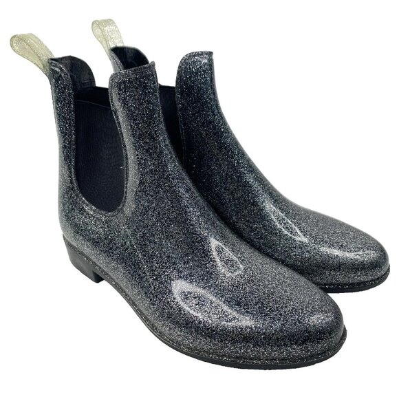 Storm x Cougar Rain Boots Women Skize 7 Waterproof Chelsea Silver Sparkle Ankle - Picture 1 of 6